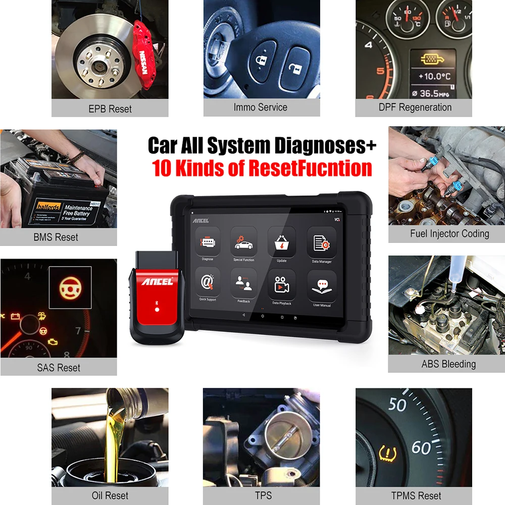 Ancel X6 Bluetooth и WiFi Профессиональный OBD2 сканер полная система DPF SAS ABS EPB сброс масла