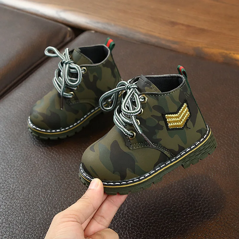 Осенне зимние Новые Детские Модные ботильоны для мальчиков камуфляжные уличные