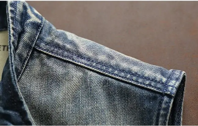 Осенний ковбойский жилет мужской джинсовый Байкерский Модный Синий Облегающий