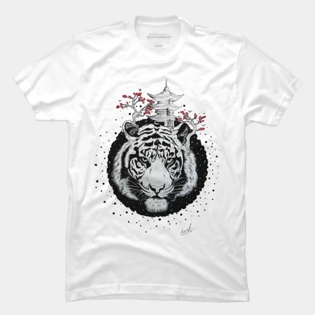 

Summer Fashion Printed men's T-shirt 100% Cotton Tiger Temple Unique Creative Short Sleeve Graphics