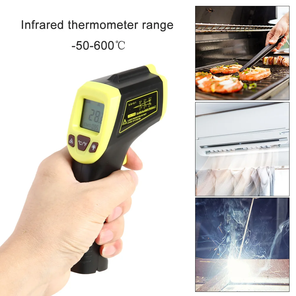 

Handheld Industrial Electronic Thermometer Temperature Meter Non-Contact Laser Temperature Mesurement Tool -50-600 Degree