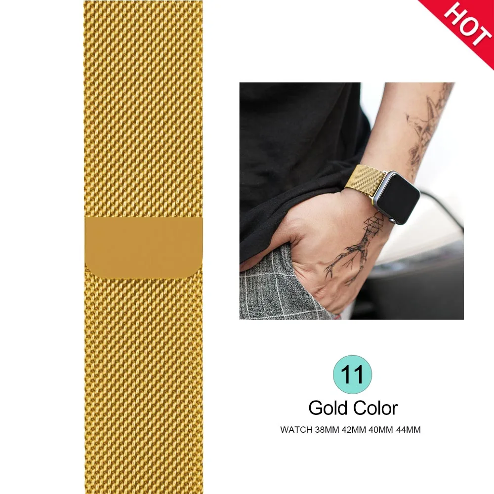 Golden Ремешок для часов, Миланская петля, ремешок для наручных часов apple watch, ремешок 42 мм/38/44/40 мм нержавеющая сталь металлический браслет ремешок для наручных часов iwatch, версия 4/3/2/1 - Цвет ремешка: Golden
