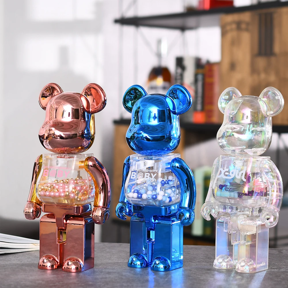 

Action Figures 28cm Bearbrickly 400 Blocks Electroplating Series Dolls Street Art Collectible Models Toys To Friends Gifts