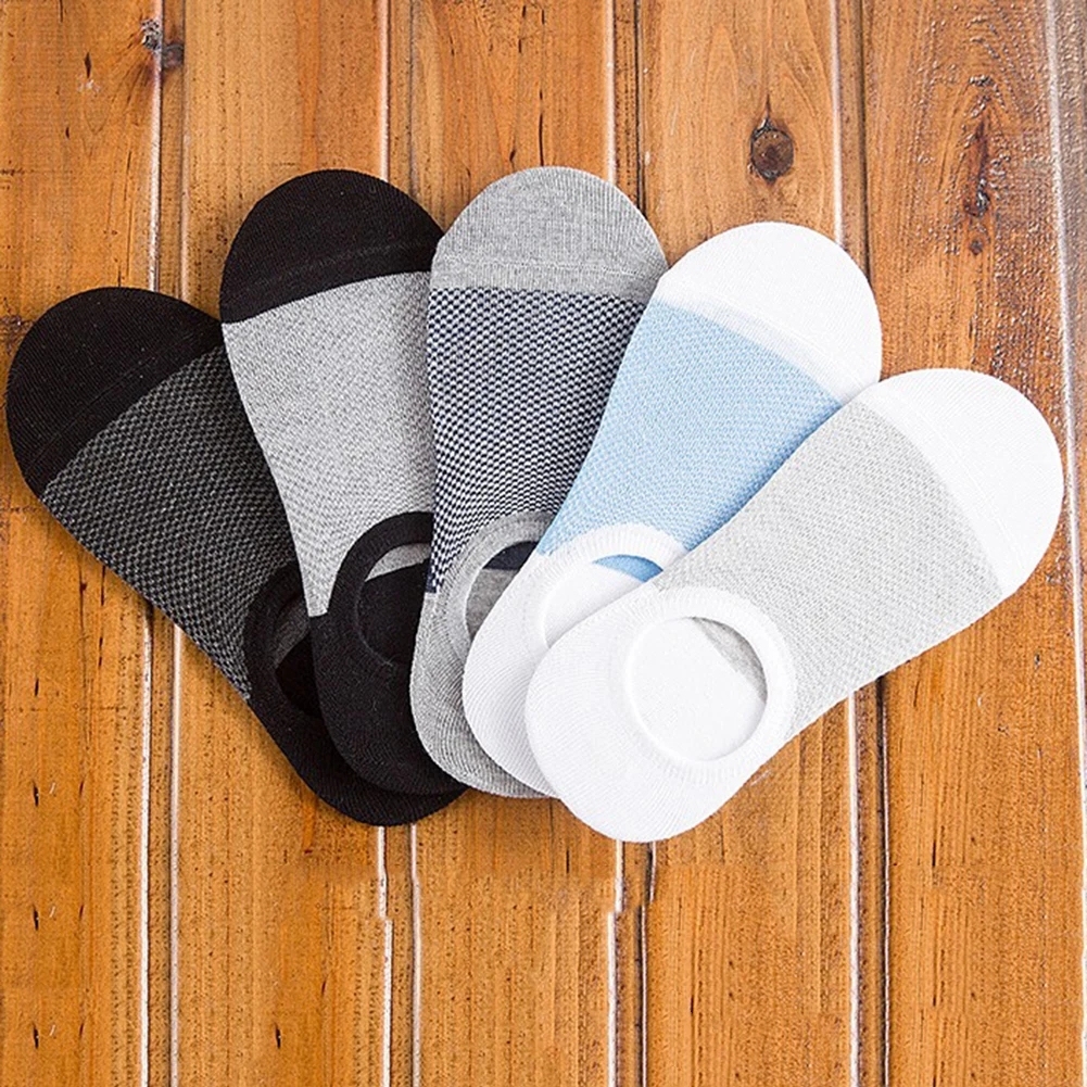 

Men Summer Breathable Mesh Color Block Anti-slip Invisible Low Cut Boat Socks Fashion Bamboo Cotton Silicone Invisible Boat