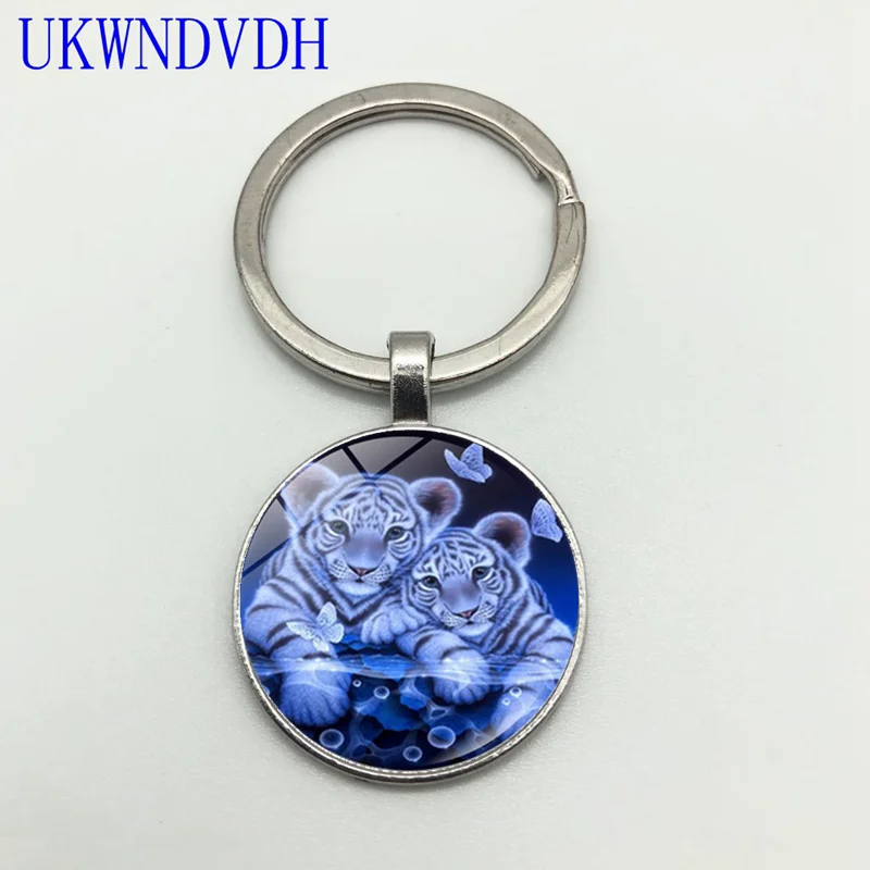 

Male tiger and tigress keychain bump glass alloy keychain fashion creative personality key ring pendant
