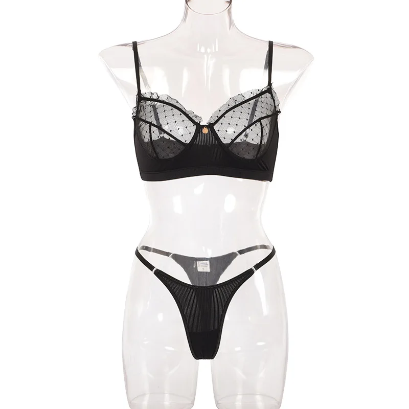 

2 Pieces Lace Lingerie Set Women See Through Bra Black Ultra Thin Sheer Panties Brief Outfits Hot Exotic Lingerie Female Clothes