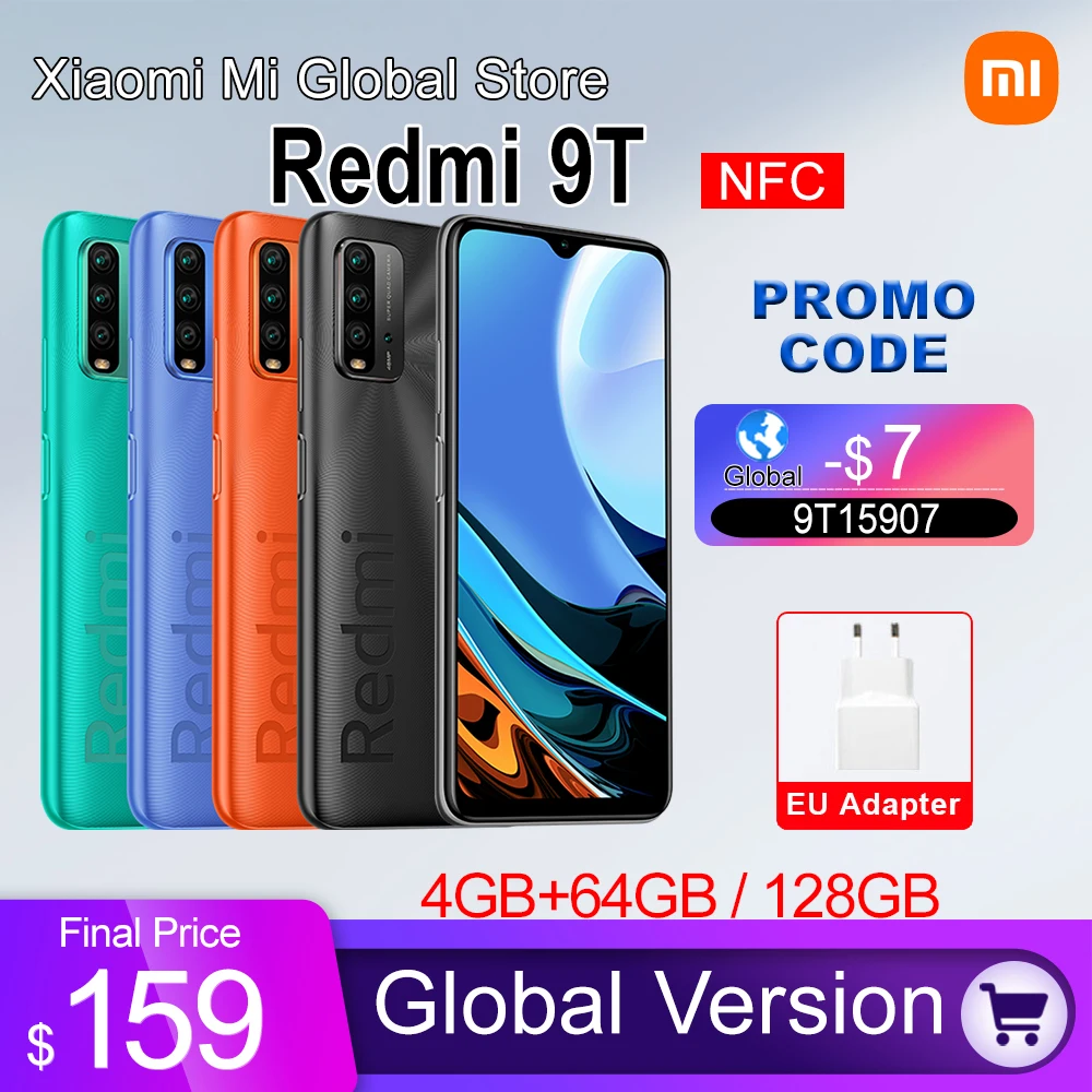 Xiaomi-smartphone Redmi 9T versi&oacute;n Global, tel&eacute;fono m&oacute;vil de 4GB, 64GB, 128GB, Snapdragon 662, ocho n&uacute;cleos, c&aacute;mara cu&aacute;druple de 48MP, pantalla FHD de 6,53 pulgadas, 6000mAh-0