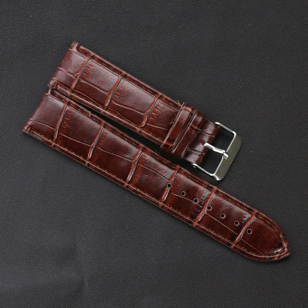 

22 mm Retro Watch Strap Replacement Watch Band Woven Pattern brown Soft Leather with Stainless Steel Buckle High Quality