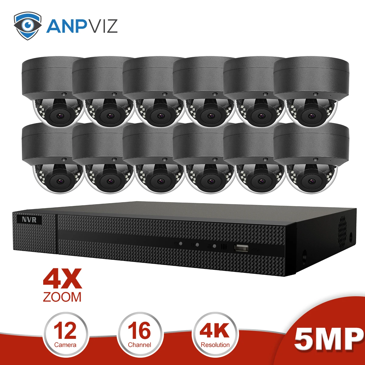 Anpviz 16CH 4 к NVR 5MP 4X оптический POE, купольная комплект ip-камеры безопасности на открытом воздухе 8/10/12/16 фото CCTV видео наблюдения NVR Наборы - Цвет: 12 Pics cams kit