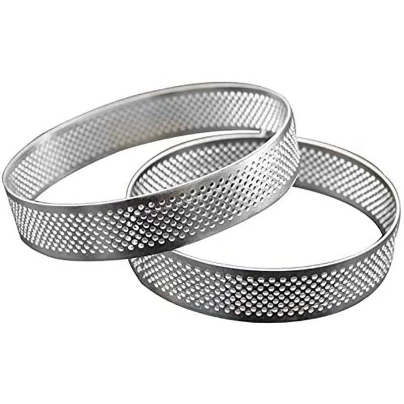 

4 Pack Stainless Steel Mousse Ring Bottom Tower Pie Cake Mould Baking Tools Heat-Resistant Perforated Cake Tart Ring