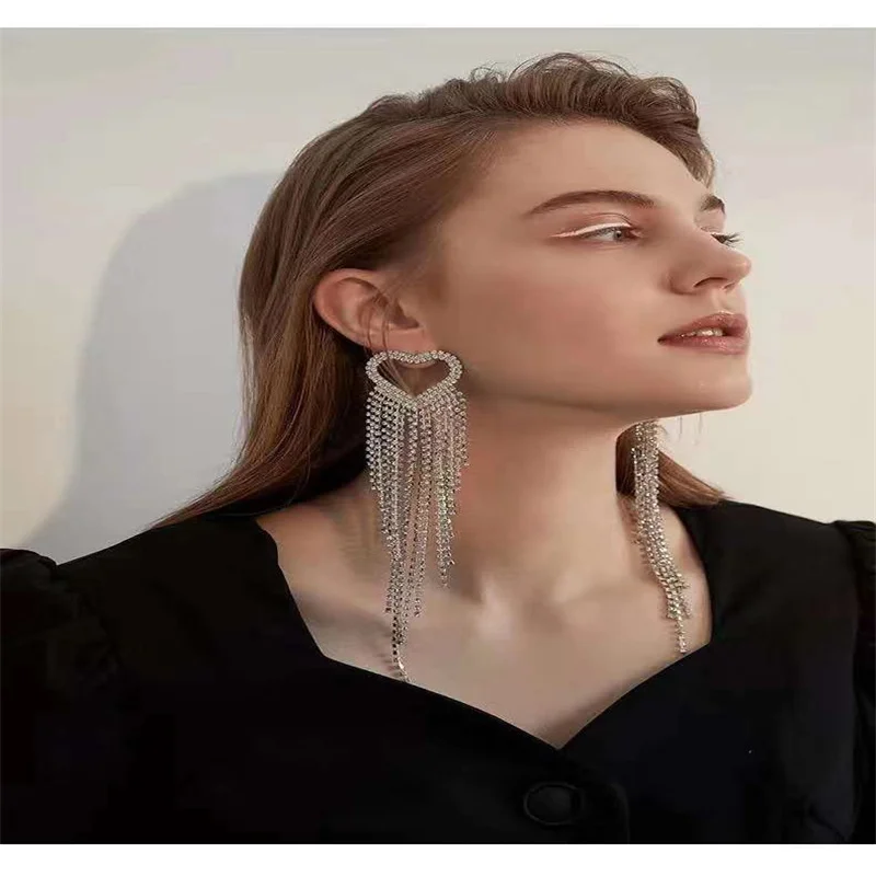 

Earring Pendant large tassel heart earring accessories women's Earring Pendant Grandes mujer kolczyki jewelry Pierced Earrings