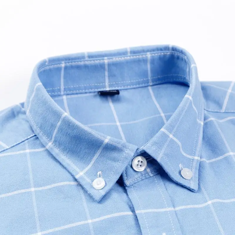 

Men's Cotton Long Sleeve Plaid Checked Casual Shirts Single Patch Pocket Standard-fit Comfortable Soft Button-down Striped Shirt