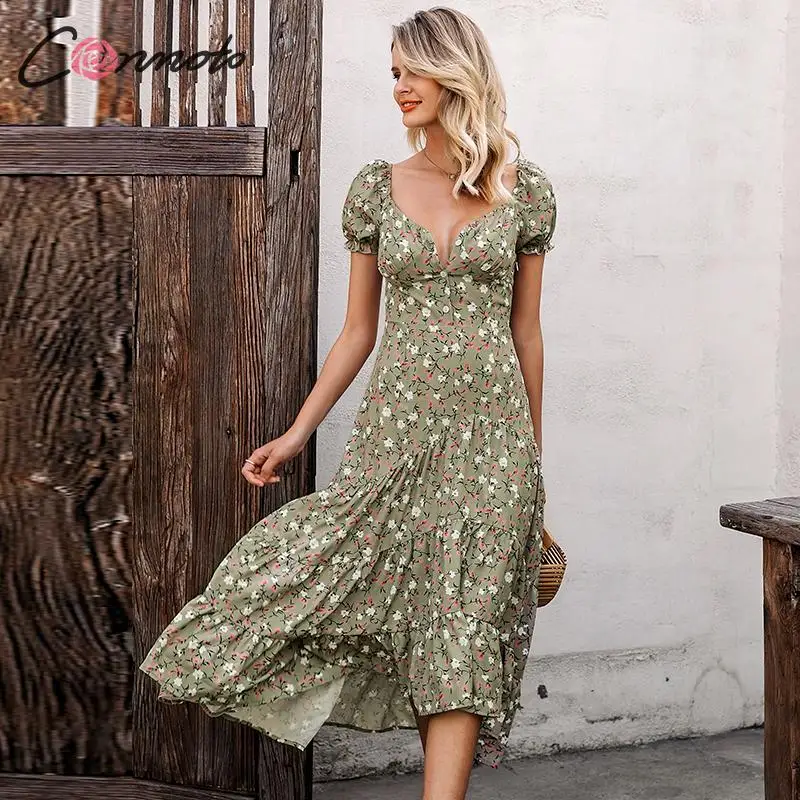 Женское платье на пуговицах Conmoto длинное винтажное с цветочным принтом и