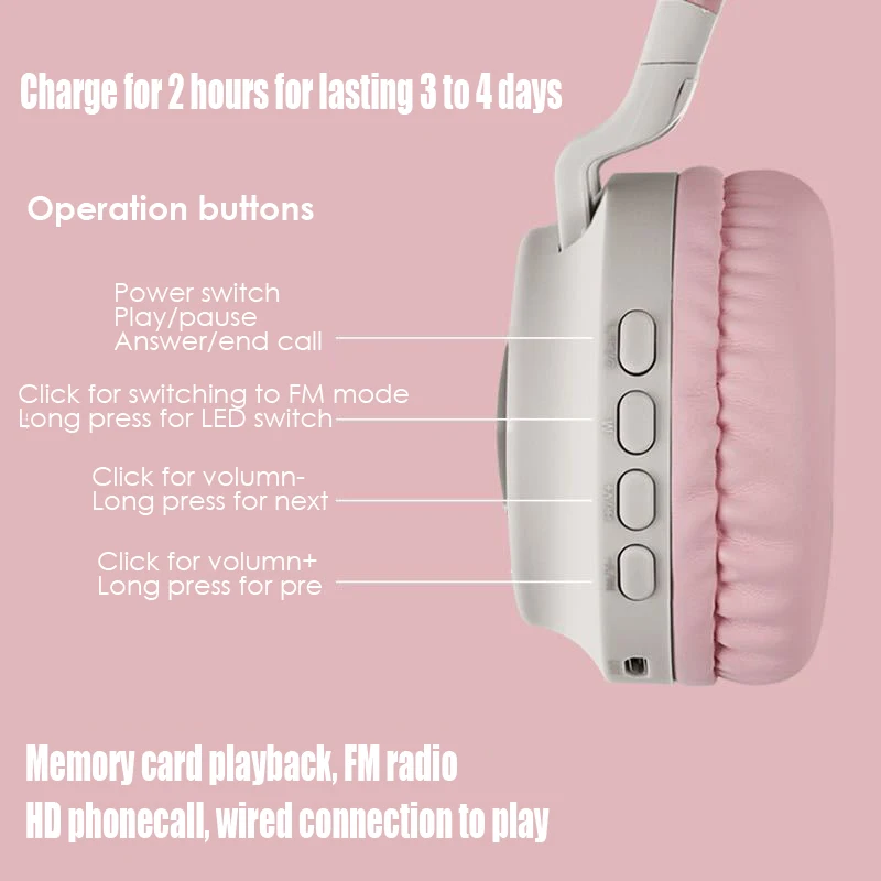 Cute Cat Ear Headset LED Wireless Bluetooth-Compatible Headphones with Mic Glowing Earphones for Children Gifts daughters girls |