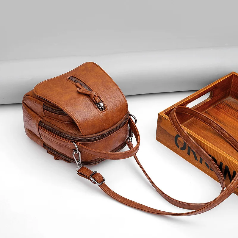 

Vintage Soft Leather Shoulder Bags for Women Large Capacity Female Handbag Double Compartment Crossbody Bags Lady Small Tote