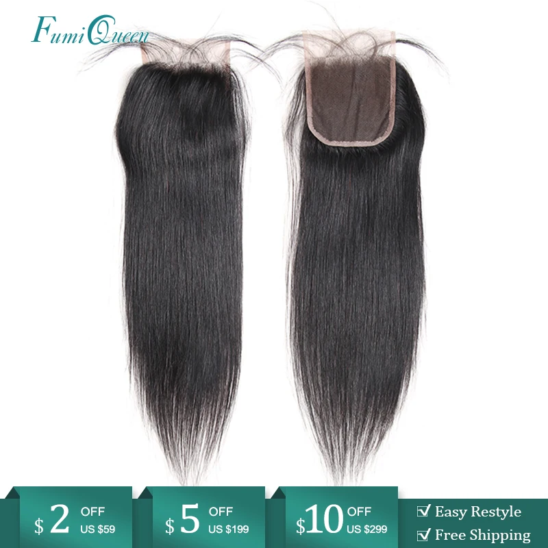 Али FumiQueen закрытие волос бразильские прямые человеческие волосы Закрытие 10 &quot