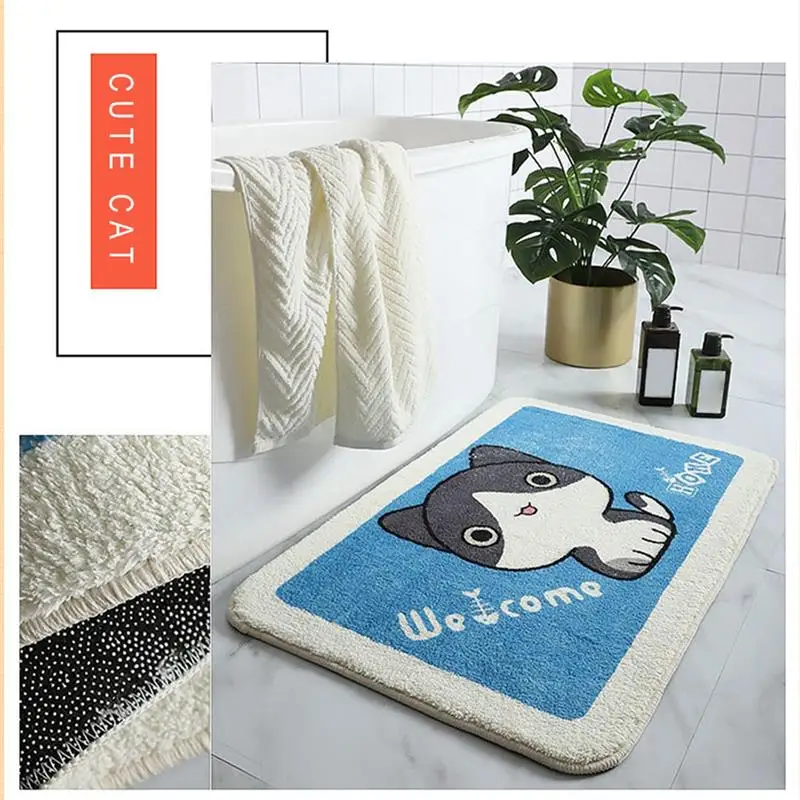 

Floor Mat Cartoon Flock Imitation Cashmere Pad Non-Slip Carpet Soft Doormat Water Absorption Rug Home Bathroom Decoration