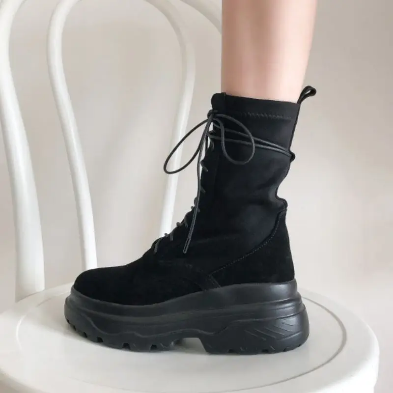 

Rizabina Women Boots Fashion Platform Cross Strap Thick Bottom Winter Shoes Woman Warm Short Boot Casual Footwear Size 34-40