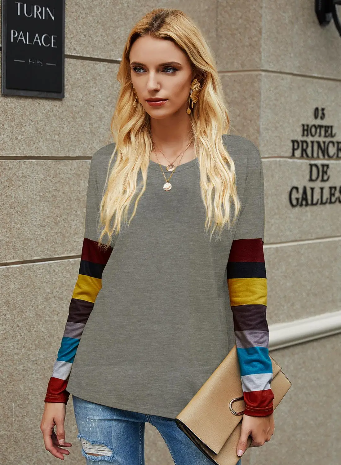 

2020 Hoodies Women New Women's Tops Hot Sale Style Round Neck Striped Long Sleeve Sweatshirt