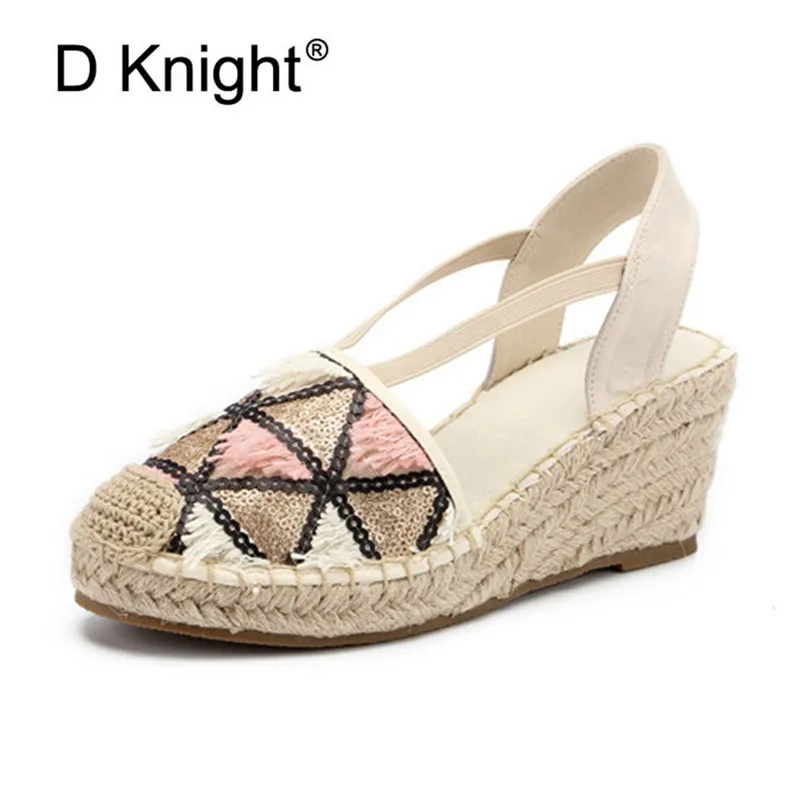 Сандалии женские холщовые с ремешком на щиколотке эспадрильи удобные дышащие