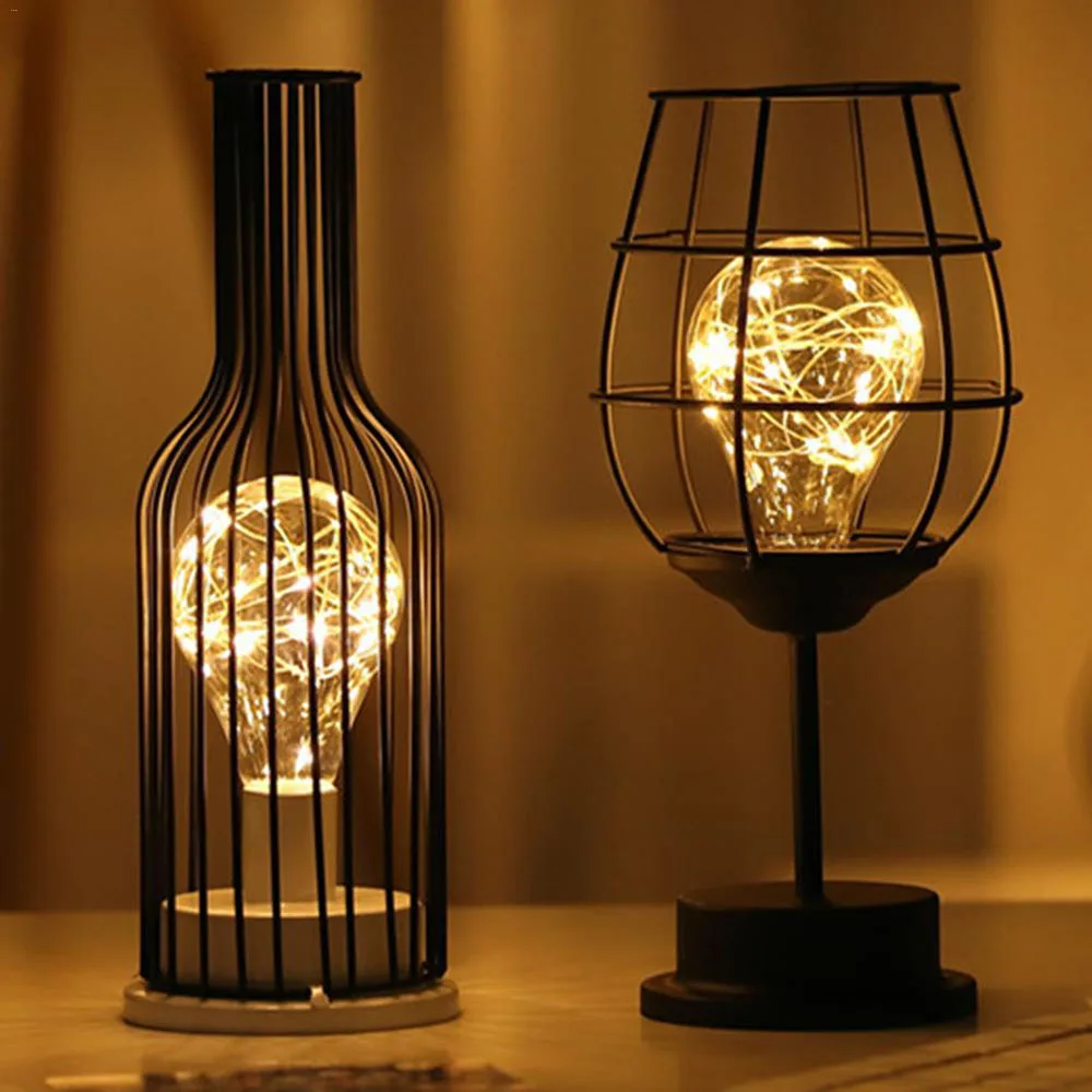 

LED Retro Bulb Iron Table Winebottle Copper Wire Night Light Creative Hotel Home Decoration Desk Lamp Night Lamp Battery Powered