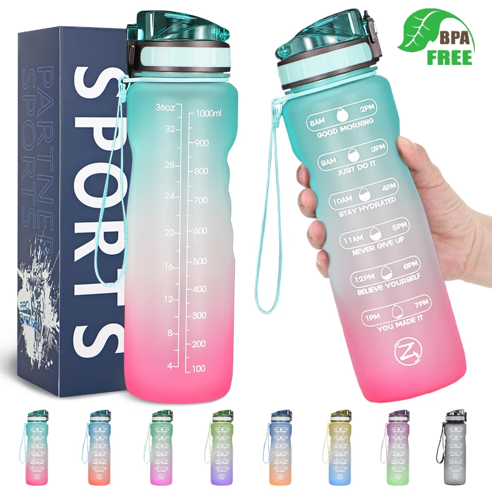 ZOMAKE botella de agua motivadora de 32oz con marcador de tiempo y cadena, jarra de agua a prueba de fugas sin BPA para Fitness, gimnasio y deporte al aire libre