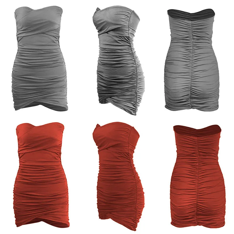 Мини-платье женское облегающее без бретелек с открытой спиной и рюшами | Женская