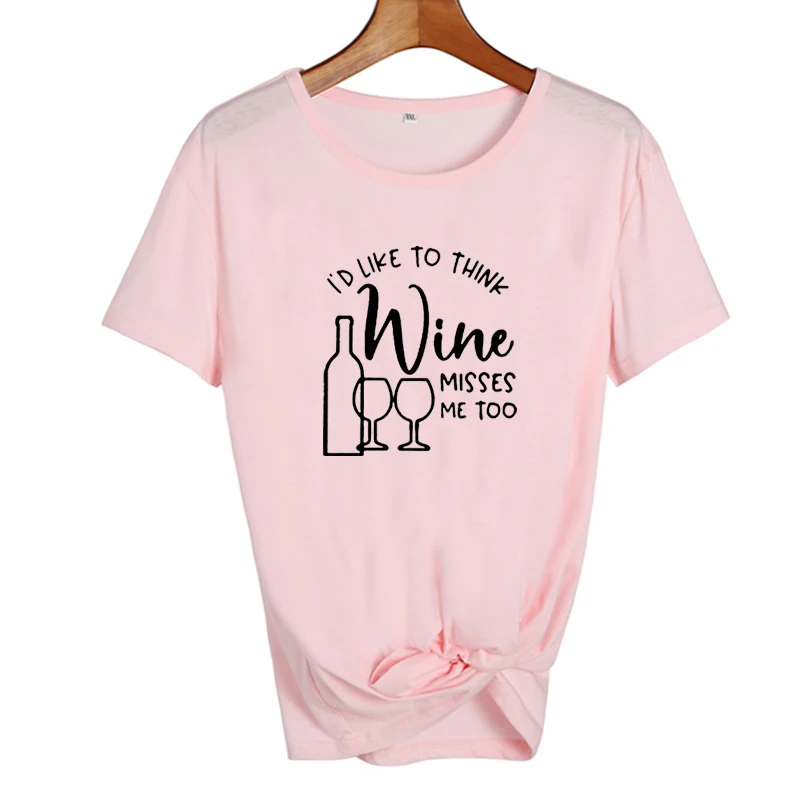 Poleras De Mujer Moda футболка с надписью I Like To Think Wine Misses Me Too Hipster Tumblr женская черная белая хлопковая Футболка Femme