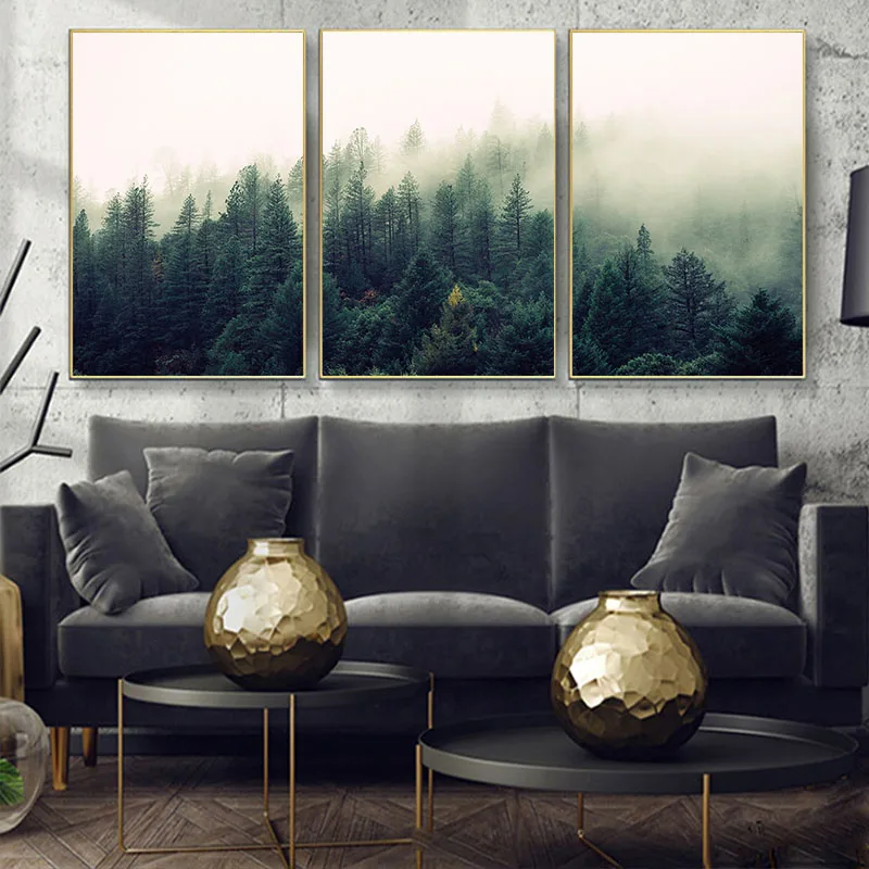 Реалистичная картина с изображением леса и тумана настенный плакат HD | Картины, постеры -1005003514835689