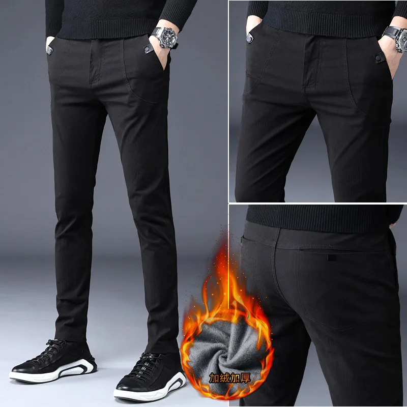 Новинка 2019 зимние мужские теплые повседневные брюки классический стиль деловая