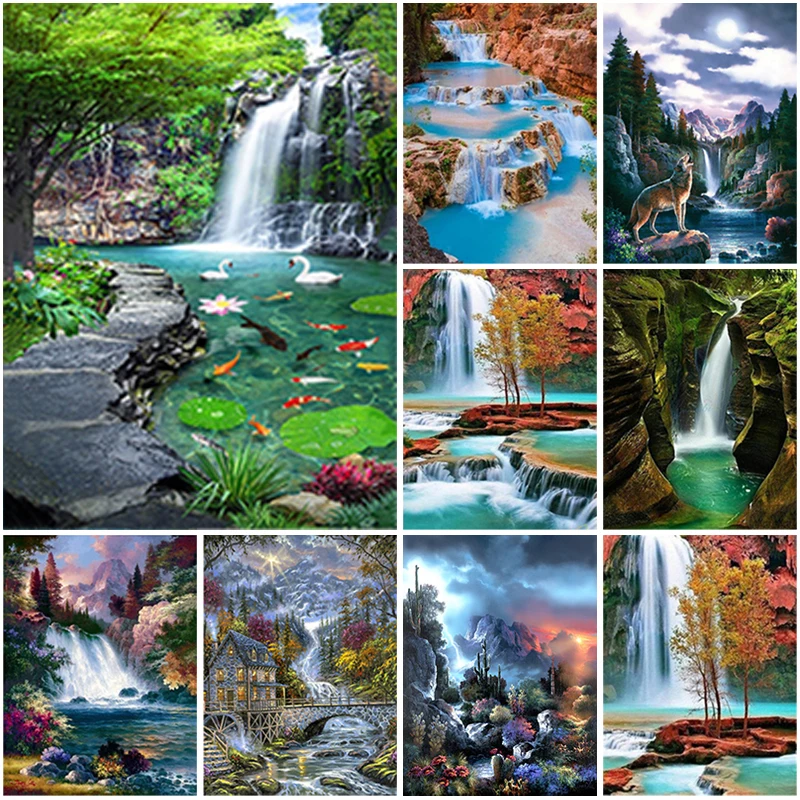 

5D Diamond Painting Waterfall Scenery Full Round Resin Mosaic Diamond Embroidery Landscape Cross Stitch Kits Home Decoration