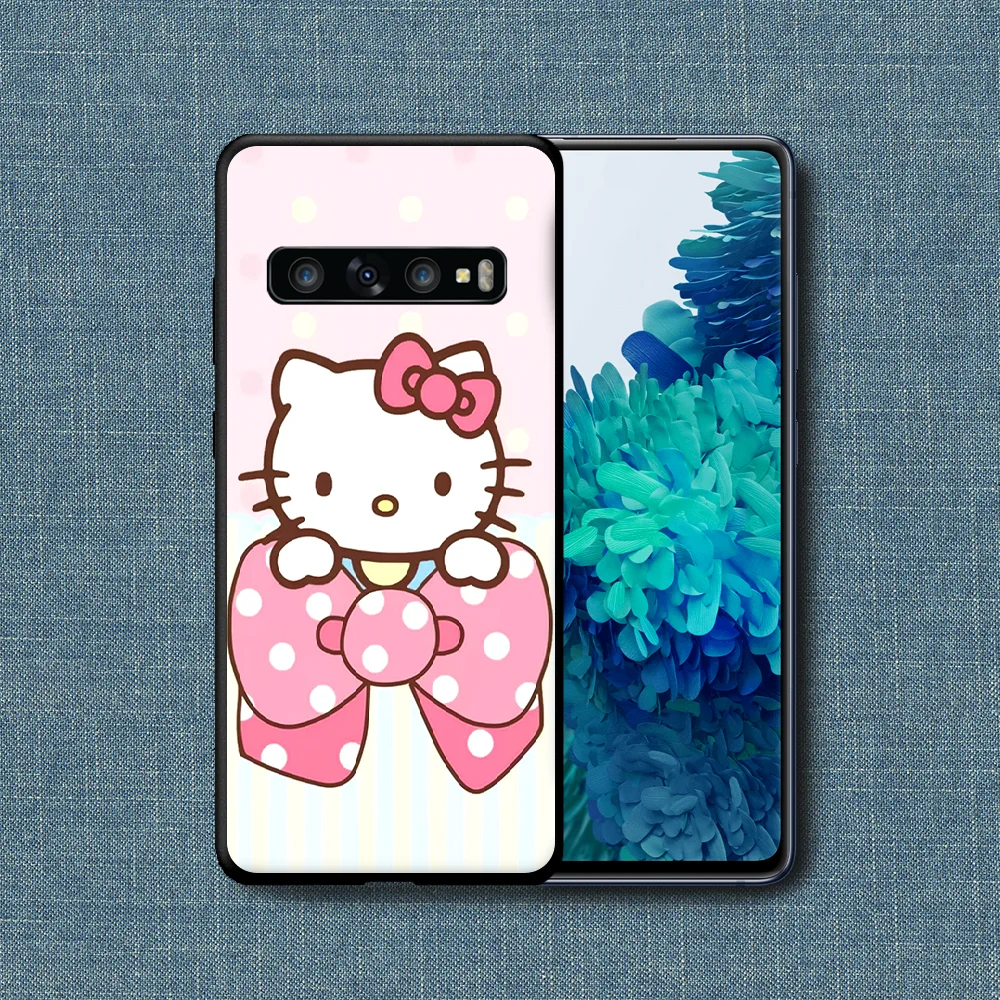 

Cute Halo Cartoon Kittie Cat Phone Case For Samsung Galaxy Note S 8 9 10 20 Plus E Lite Uitra black Waterproof Painting Etui