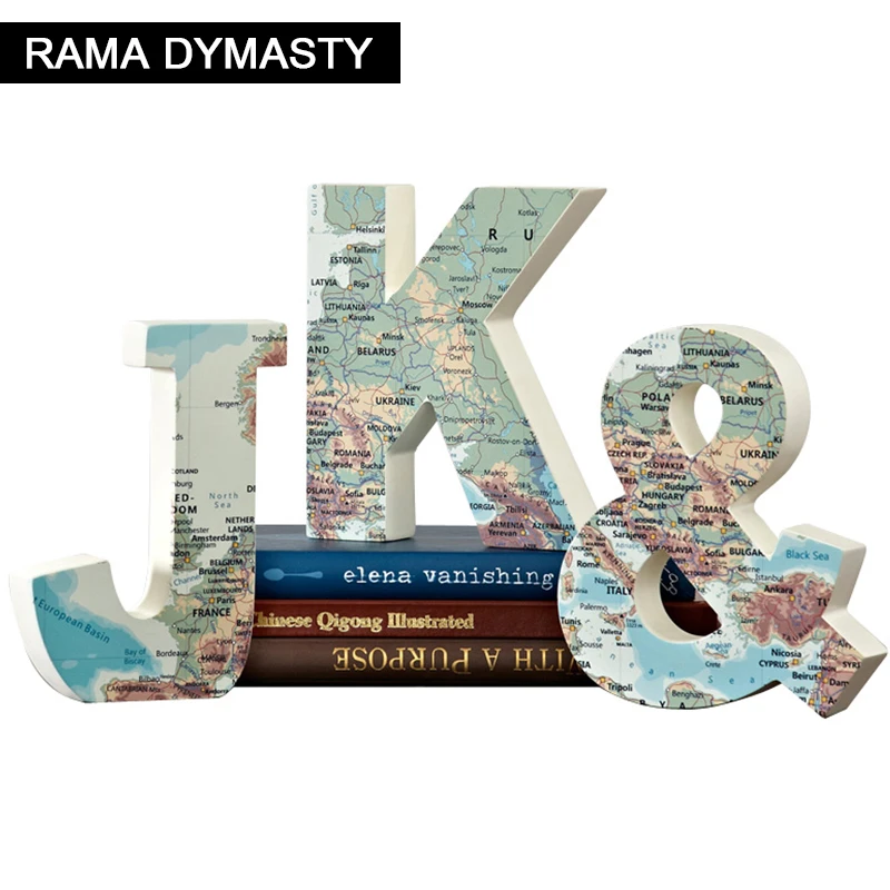 

K&J letter map decoration home accessories living room crafts creative wooden children's room decoration European simple design
