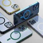 Прозрачный Магнитный жесткий чехол Magsafing для iPhone 11, 12, 13 Pro Max Mini, задняя крышка, противоударный чехол с покрытием для беспроводной зарядки
