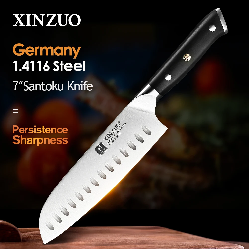 

XINZUO 7 inch Santoku Knife DIN 1.4116 Stainless Steel Germany Kitchen Knife Super Sharp Best Knives Ebony Handle Gift Knives