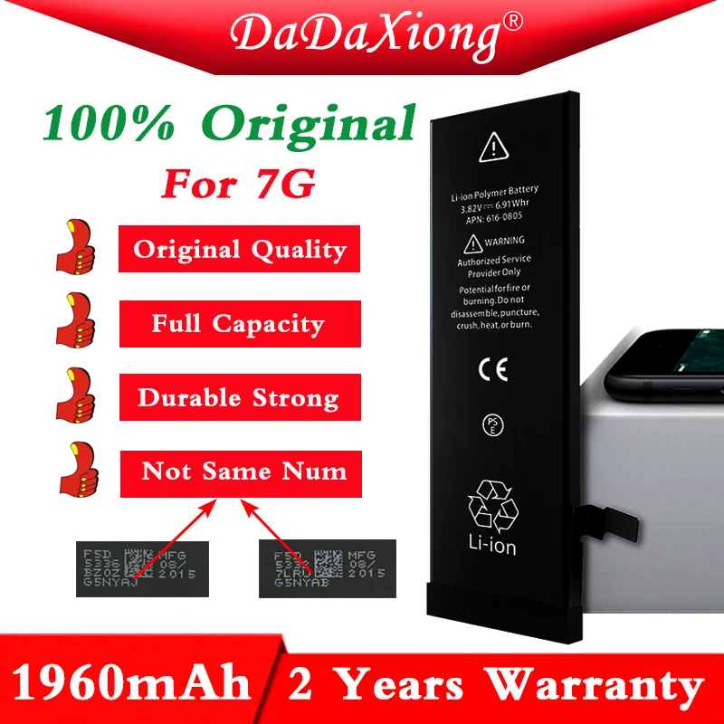 

2022 100% Original 10pcs DaDaXiong Factory Battery For IPhone 7 7G 0 Zero Cycle 1960mAh Replacement Repair BMTI7GFFB