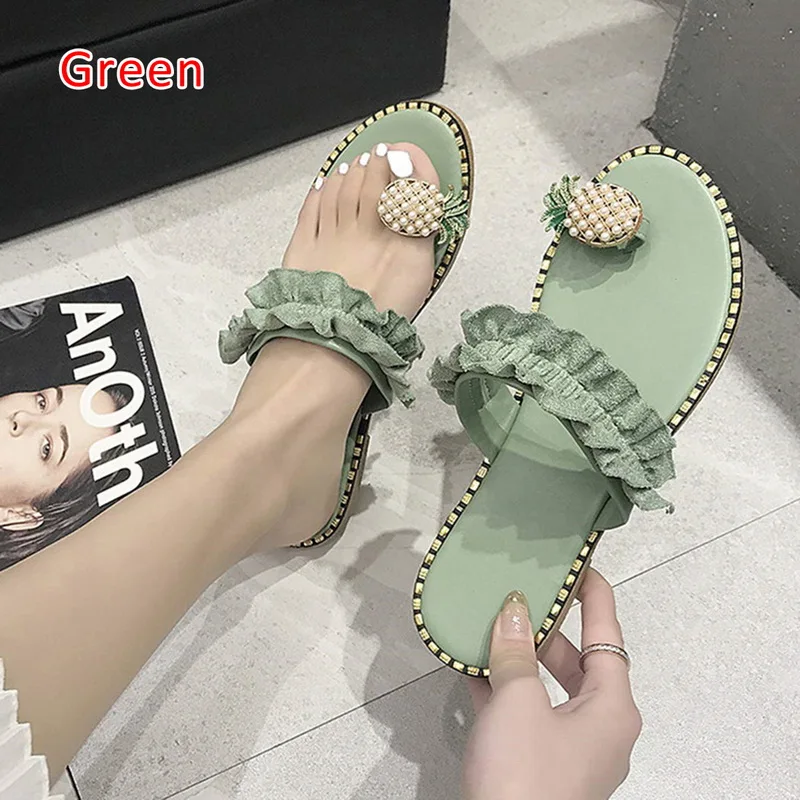 Женские шлепанцы с ананасовым жемчугом Повседневные пляжные сандалии в богемном