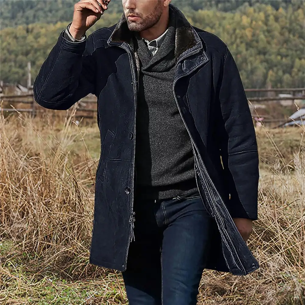 Men Coat Excellent Lint Free Long Sleeve Lapel Long Jacket Men Winter Overcoat for Travel  Overcoat  Winter Overcoat