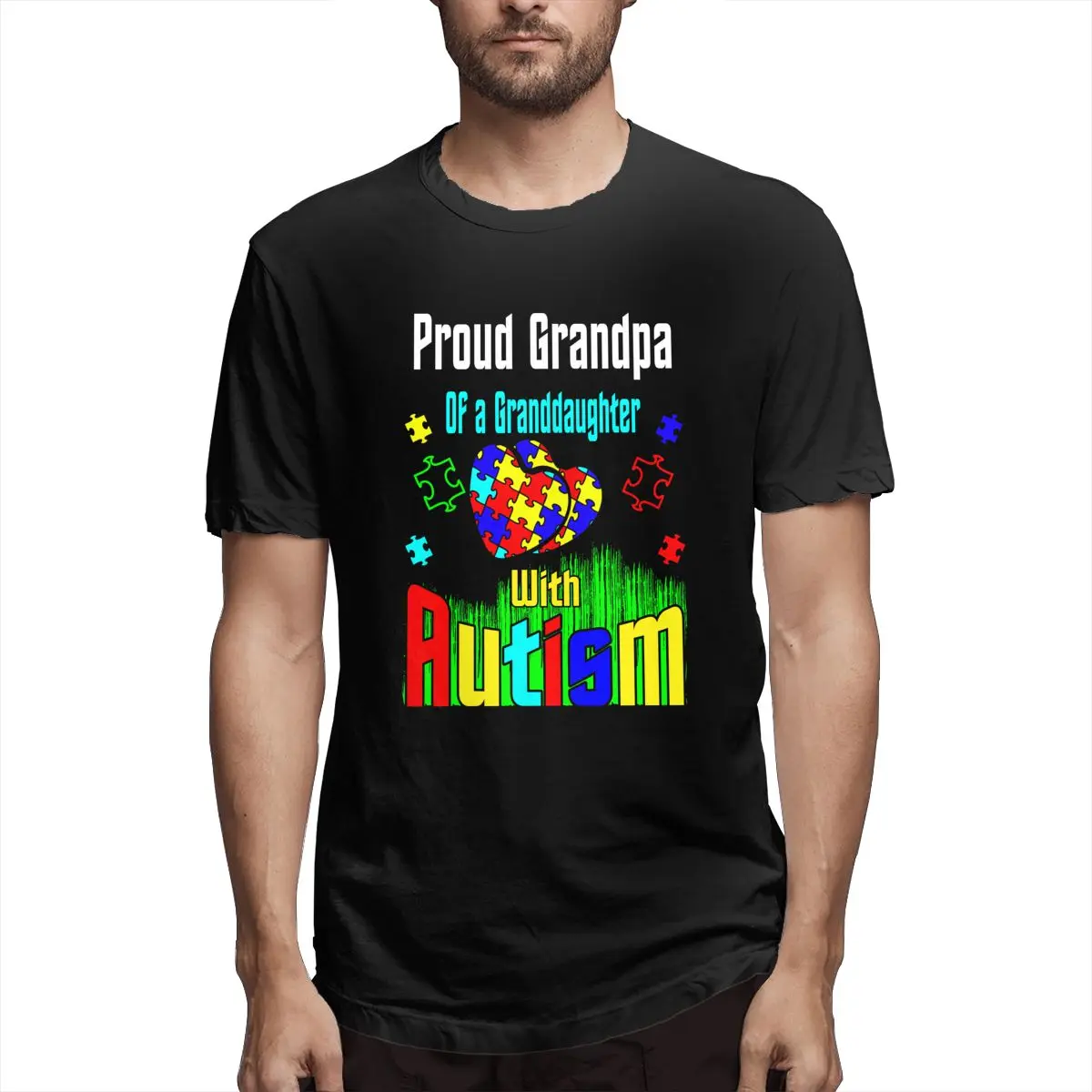 

Proud Grandpa Of A Granddaughter With Autism Graphic Tee Men's Short Sleeve T-shirt Funny Cotton Tops