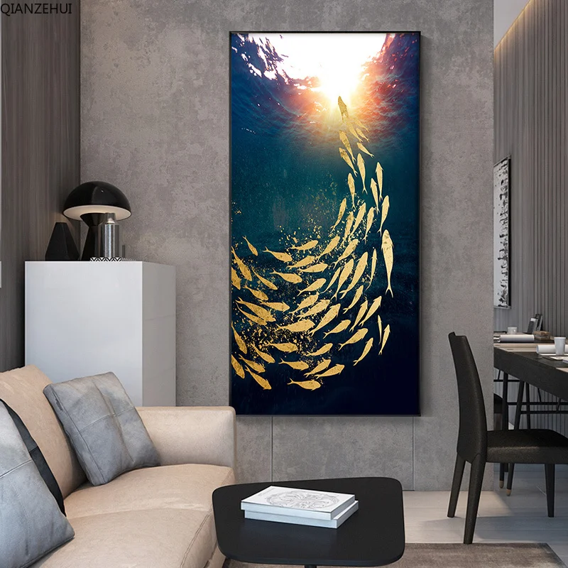 QIANZEHUI алмазная вышивка круглые алмазы вертикальная рыба школа полная стразы