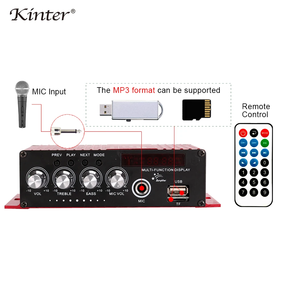 Kinter MA 130 2.0CH hifi стерео усилитель звука для bluetooth USB TF 20 Вт FM дистанционное