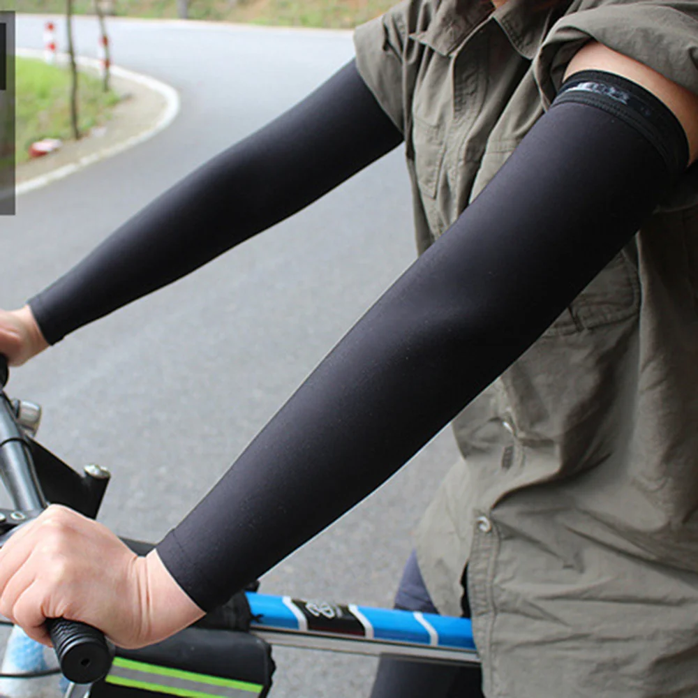 

Unisex Ice Cooling Sleeves Sun Block UV Protection Arm Band Cover Cooler Sleeves for Sports Outdoor Activities - Size M(Black)