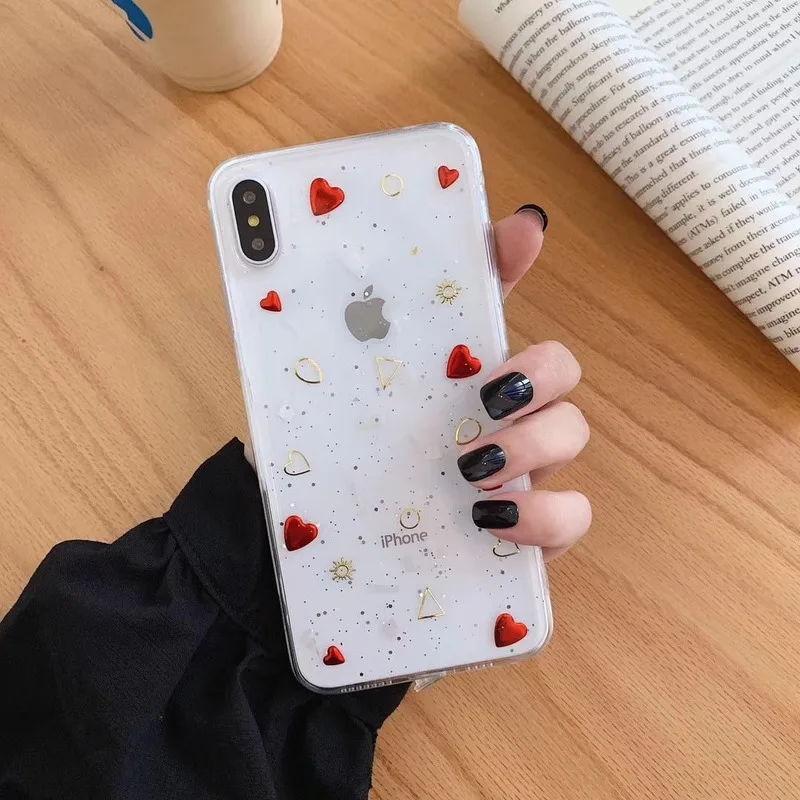 

Shell, transparent epoxy heart Iphone11pro Max apple X following XR female 6 s / 7/8 plus transparent