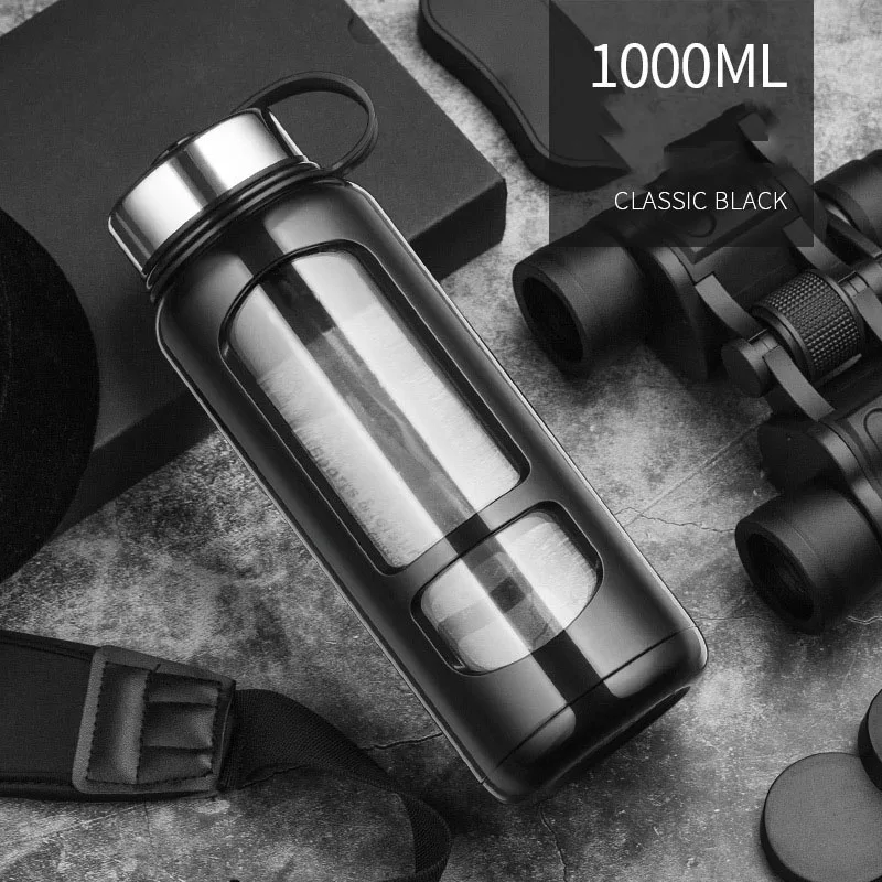 Портативные стеклянные бутылки для воды 700 мл 1000 большая емкость бутылка спорта