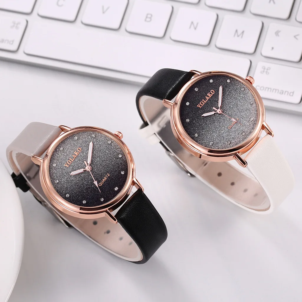 Модные женские кожаные часы ультра-тонкие кварцевые наручные с цветным