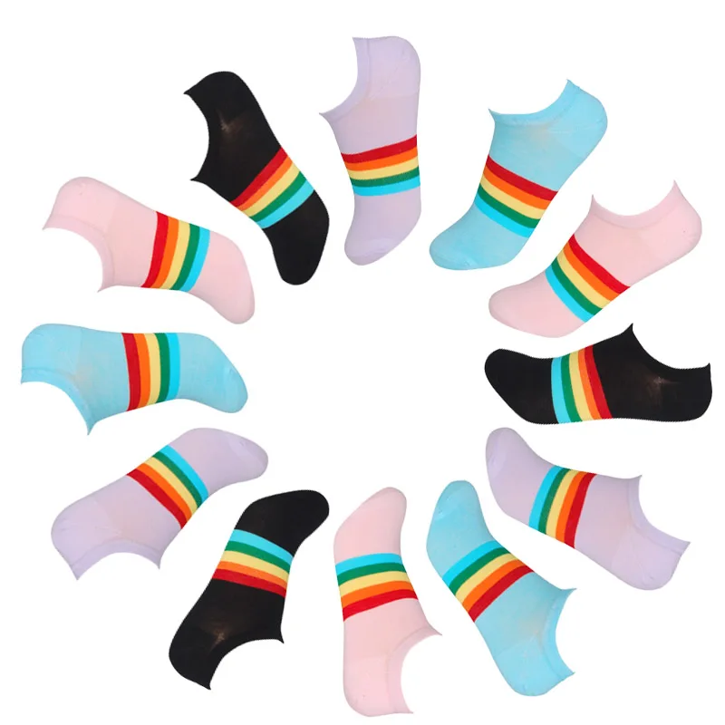 Женские летние крутые носки до щиколотки Радужный дизайн мягкие дышащие без