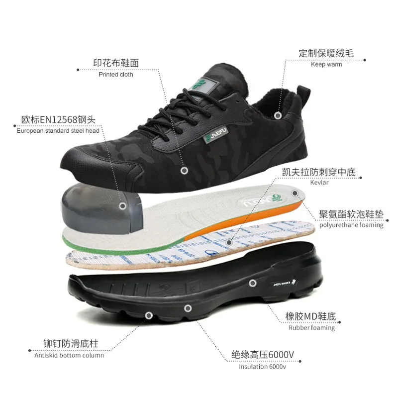 

Shoes Men Work boots Winter Warm Outdoor Steel Toe Cap Anti-smashing Anti-piercing Outdoor lace-up Cow Suede Safety Shoes Shoes