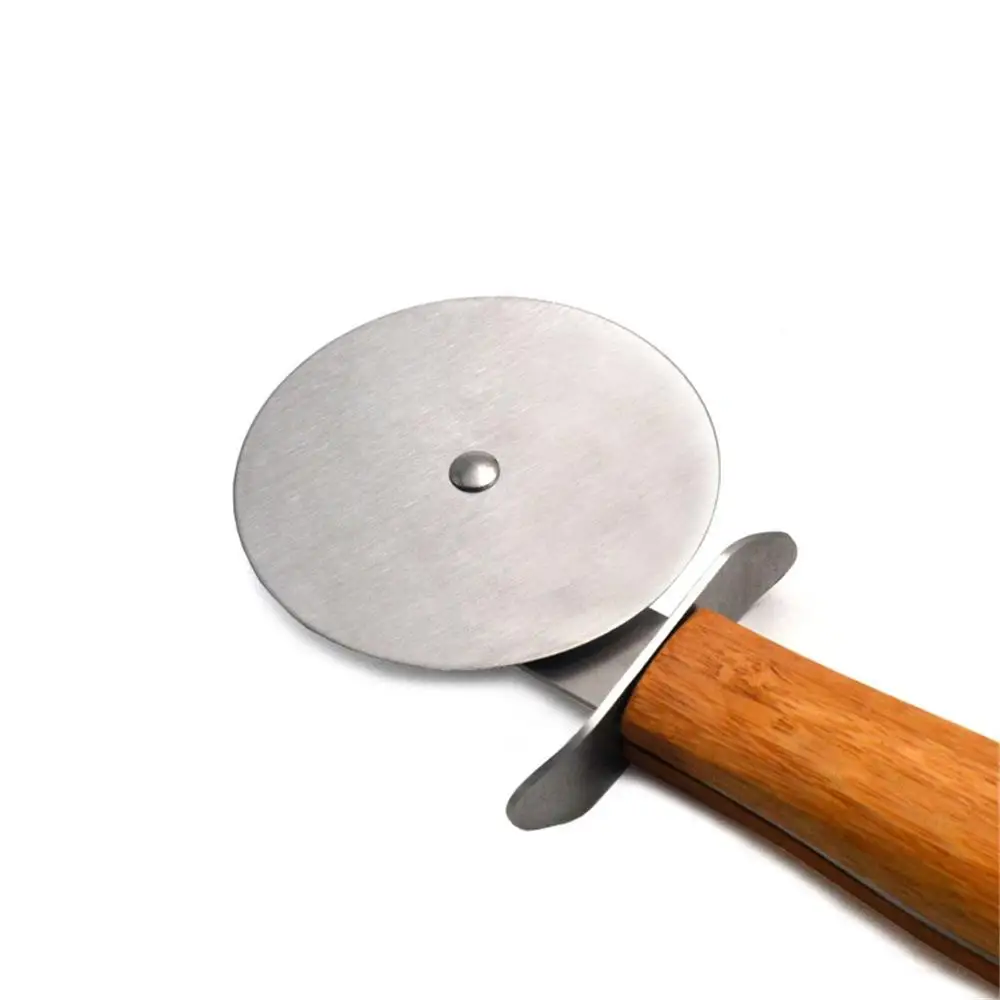 Портативный резак для пиццы из нержавеющей стали круглая деревянная ручка