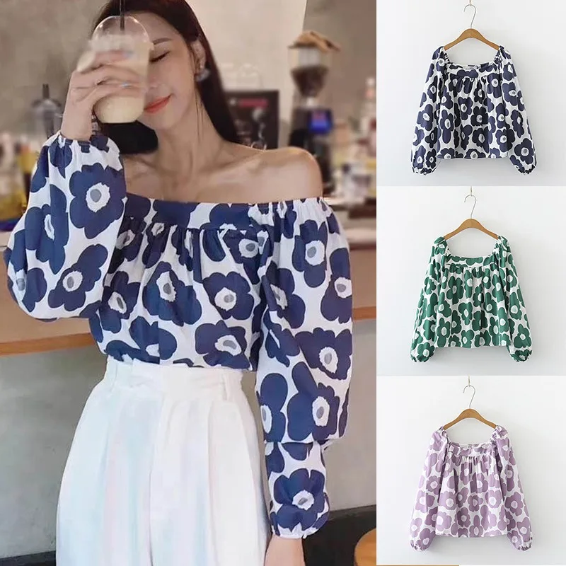 

Women's Floral Square Collar Puff Sleeve Sweet Casual Long Sleeve Shirts Blouses New 2020