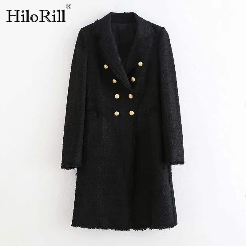 Женский двубортный Блейзер HiloRill элегантный черный блейзер средней длины с